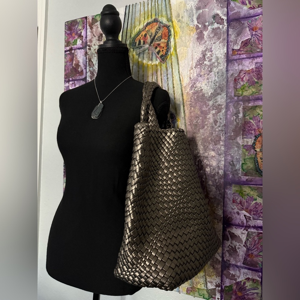 LIKEBAG Dark Metallic Woven Tote Bag - Gunmetal Pewter / Bronze